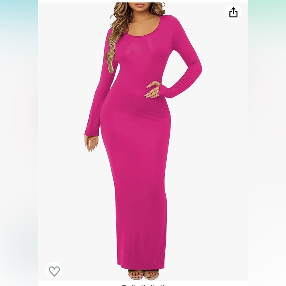 Womens Long Sleeve Bodycon Scoop Neck Maxi Dress Casual Long Dress